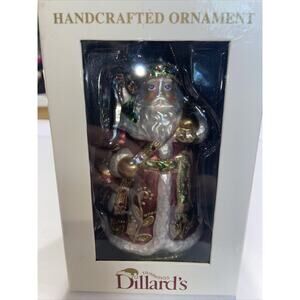 Dillard's Trimmings Handcrafted Glass Santa Claus Ornament - In Box